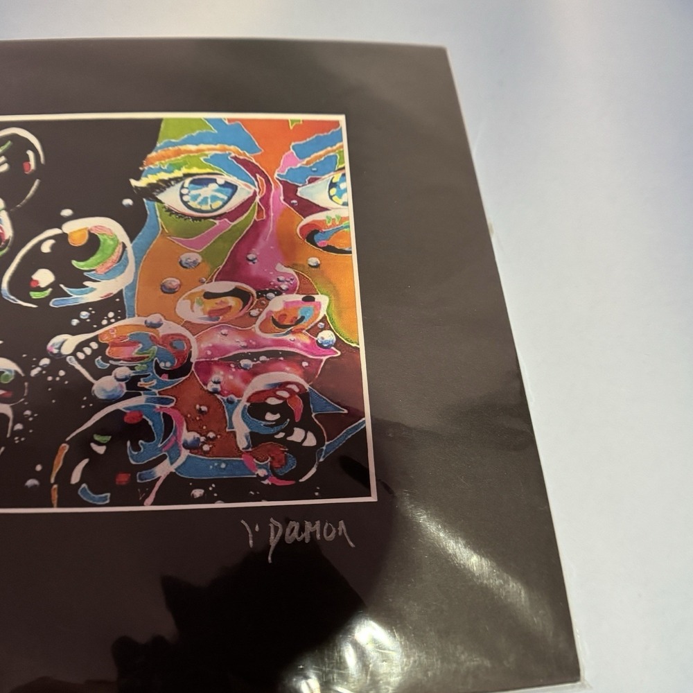 Colorful Face Abstract Silk Painting Printing Pictures Bubbles Wall Art Signed - Picture 3 of 11